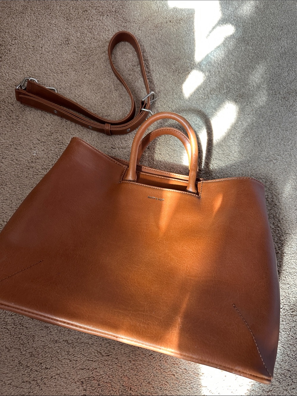 Matt & Nat “Kintla” Cognac Brown Leather laptop bag with Detachable Strap